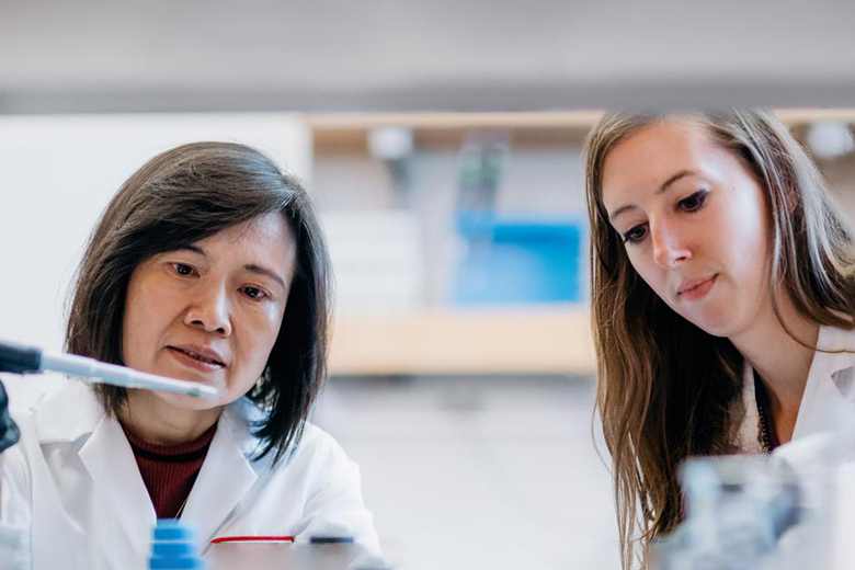 Two female researchers in a lab